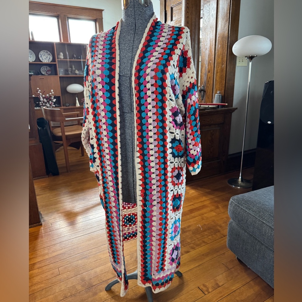 Davi and Dani Granny Square Maxi Duster Coat in EUC, Hippie Chick, Festival OS